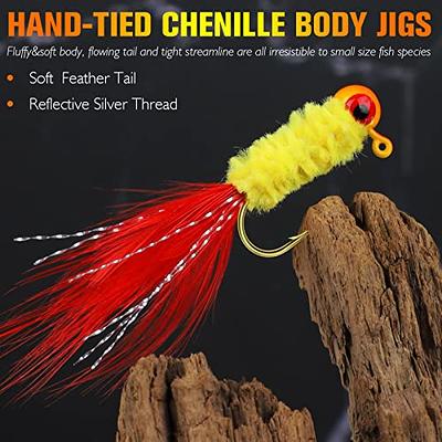  25pcs Crappie Jigs Kit, Jig Heads with Feather Hand-Tied  Marabou Jigs 1/8oz Fishing Hair Jigs for Ice Fly Fishing Lures : Sports &  Outdoors