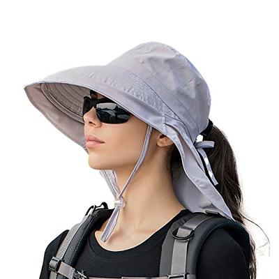 Grey Funky Sun Protection Hat, Men's Hat For Men Wide Brim Hiking Neck Flap Fishing Hat With