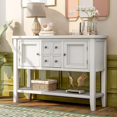ANBAZAR White Storage Cabinet Console Table with 2-Drawers and 4