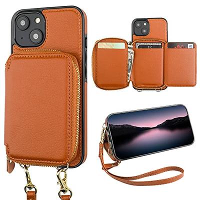 for iPhone 13 Pro Max Wallet Case Crossbody Strap, Zipper Phone Case with  Card Holder Wrist Strap Purse Cover with Kickstand Compatible with iPhone  13