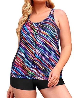 Plus Size Blouson Tankini Swimsuits for Women with Shorts Two Piece Bathing  Suits 