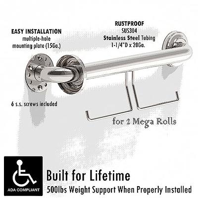 AquaChase Grab Bar with Integrated Toilet Paper Holder for 2 Mega