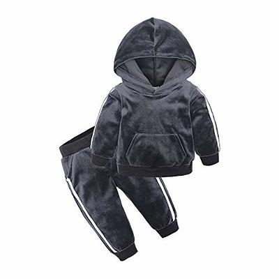 2pcs Baby Boy/Girl Solid Ribbed Button Down Long-sleeve Hoodie and Trousers Set