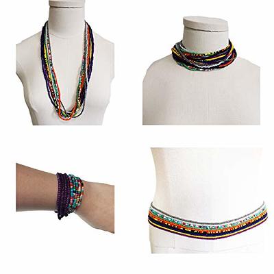 Halawly Women Layered Beads Necklace, Long Acrylic Chunky Small and Large  Wooden Beads Statement Strand Necklace, Multicolor Big Costume Pendant