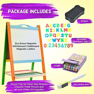 Double Sided Wooden Art Easel for Kids Standing Magnetic Whiteboard  Chalkboard Small Toddler Toys. Includes Wooden ABC Numbers. Eco Friendly