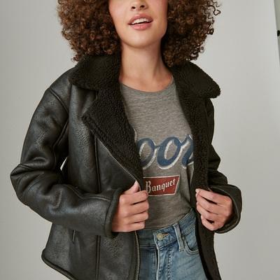 Faux suede faux shearling biker jacket - Women's fashion