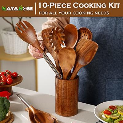 Wooden Spoons for Cooking, Teak Wooden Kitchen Utensils Set Wooden Cooking  Utensils 8Pcs Wooden Spatulas Wooden Utensils for Cooking