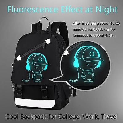 FLYMEI Cool Backpack with USB Charging Port, Anime Backpack for Teens 15.6  inch Laptop Backpack, Luminous Bookbags for Boys Durable Backpack for