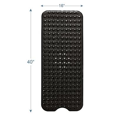 DEXI Bath Tub Shower Mat Non-Slip 16 x 39 Extra Long Bathtub Mats, Suction Cups, Drain Holes, Machine Washable Bathroom Mat, Grey