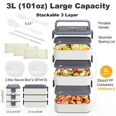 Kenuket Stackable Bento Box Adult Lunch Box, 3000ML Large Capacity  On-the-Go 3 Layers, Leakproof Microwave Safe Lunch Containers with Utensil  Set, Dividers, Sauce Boxes for Kids and Adults - Yahoo Shopping