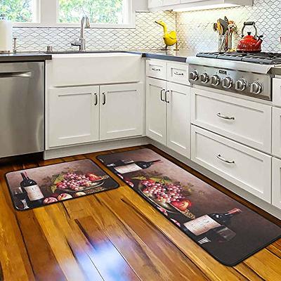 Farmhouse Kitchen Rugs Mat 2 Piece Set Buffalo Plaid Rooster Non