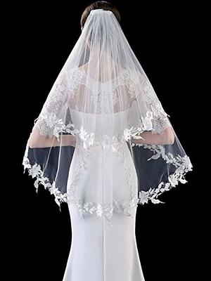 Misgirlot 1Pcs Wedding Veils for Brides White Lace Long 59Inches Elegant  and Pure White Veils for Brides Single Layer lace Wedding Bridal Veil -  Yahoo Shopping