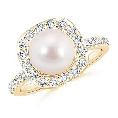 Vintage Style Japanese Akoya Pearl and Diamond Halo Ring - Yahoo Shopping