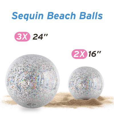 Inflatable Beach Ball, Sequin Beach Balls Confetti Glitter Clear Beach Ball  Swimming Pool Toys 