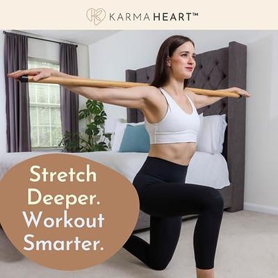 Karma Heart 5ft Natural Bamboo Yoga Stick: Mobility Stick & Stretch Bar  with Super Sturdy Rubber