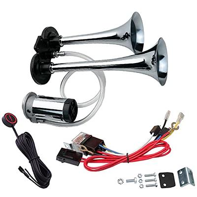 Train Horn for Car, Loud Car horn, BANHAO 12V Super Loud Dual Trumpet Truck  Air Horn with Compressor for Any Vehicles Truck Car Motorcycle Ship Boat  Chrome with Relay and Button 