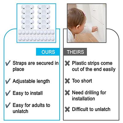 Child Safety Strap Locks (10 Pack) Baby Locks for Cabinets and Drawers,  Toilet, Fridge & More. 3M Adhesive Pads. Easy Installation, No Drilling  Required, White/Gray