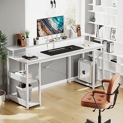 55 Computer Desk with Monitor Shelf and Storage Shelves, Gaming Desk,  Study Table with CPU Stand & Reversible Shelves, Black