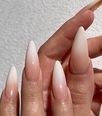 Press On Nails - Nude Ombre Diamond - Long Coffin False Tips Stick