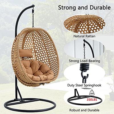  Egg Swing Chair with Stand, Rattan Wicker Hanging Egg Chair for  Indoor Outdoor Bedroom Patio Hanging Basket Chair Hammock Egg Chair with  Aluminum Steel Frame and UV Resistant Cushion 350lbs Capacity 