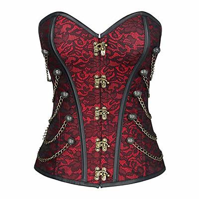 Women Gothic Steampunk Corset Top Vintage Steel Boned Bustier With Chains 