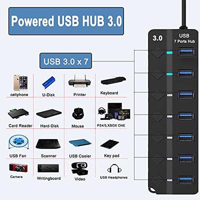 4 Port USB Hub with 4 USB 3.0 Data Ports + 1 USB Smart Charging Port and  Power Adapter for Mac Laptop HDD Disk PS4 Xbox One …
