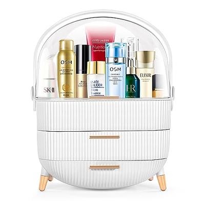 GUAIPOU Egg Shape(Oval) Makeup Storage Box, Countertop Portable Vanity  Cosmetics Organizer Preppy Style (MBOX-01-Amber) 