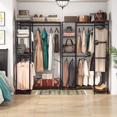 Industrial L Shaped Closet Organizer, Freestanding Corner Clothes Garment  Rack with Hanging Rods and Storage Shelves - Yahoo Shopping