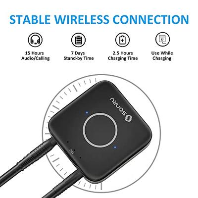 SONRU Bluetooth 5.0 Adapter Hi-Fi Equipment for Car Wireless Audio Receiver  with 3.5mm AUX RCA Cable, Noise Cancellation, Dual AUX Outputs for Home