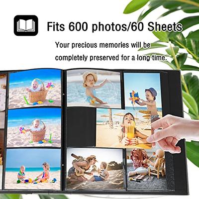 RECUTMS Photo Album 4x6 600 Photos Black Pages Large Capacity Leather Cover  Family Photo Albums Holds 600 Horizontal and Vertical Photos (Black)