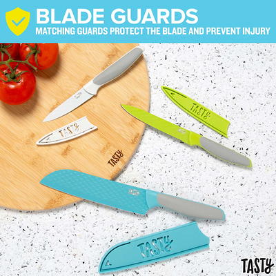 Tasty 4 Piece Stainless Steel Steak Knife Set, Serrated Edge, Tasty Blue 