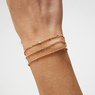 Gold Bracelets for Women, 14K Gold Plated Dainty Bracelet Set Stackable  Paperclip Box Bead Chain Bracelet Adjustable Simple Gold Bracelet Trendy  Gold