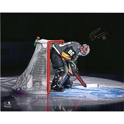 Logan Thompson Vegas Golden Knights Autographed 11 x 14 Gold Jersey with Puck Photograph - Limited Edition of 36