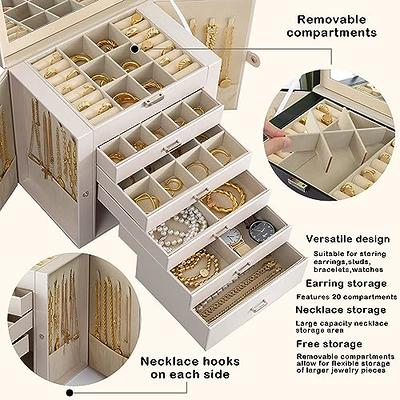 BOOVO Earring Jewelry Box for Women Girl Stud Organizer, 5 Layers Girl Jewelry Organizer Box with Lock Earring Holder Organizer Necklace Ring