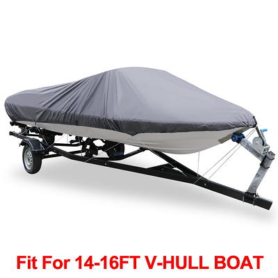 iCOVER Trailerable Boat Cover- 14'-16' Heavy Duty Waterproof Boat Cover, Fits V-Hull, Fish&Ski, Pro-Style, Fishing Boat, Runabout, Bass Boat, Up To