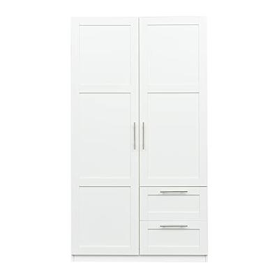 Wardrobe Storage Cabinet, Armoire Closet Organizer with Drawer and Hanging  Rod, White