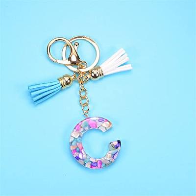 Cute Keyring Green Pompom Fur Ball 26 Letter Keychain Resin Key Chains  Handbag Charms For Woman Ornaments Accessories Gift