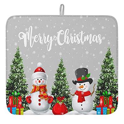 Winter Christmas Snowflake Dish Drying Mat for Kitchen Counter Dishes Pad  Dish Drainer Rack Mats Absorbent Fast Dry Microfiber Dish Drying Pad for