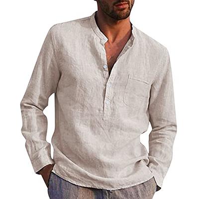 Mens Shirts Long Sleeve Pocket Shirts Fashion Solid Color Cotton