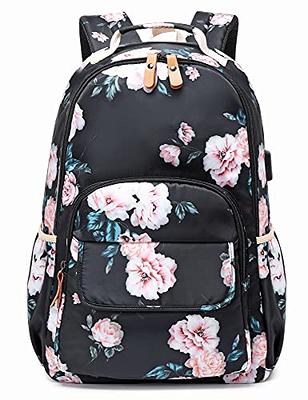 Leaper Cute Floral Canvas Backpack Laptop Backpack Casual Shoulder Bag  Satchel Daypack Pink