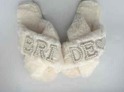 Personalized MRS Pearl Fluffy Slippers Bride Slippers for 