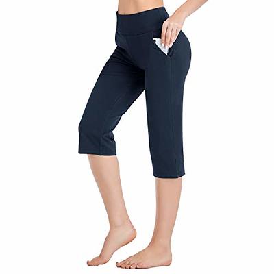 RIMLESS 7 Women's Capri Pants with Pockets Lounge Crop Yoga Pants Tummy  Control Stretch Workout High Waist Athletic Pants P03-Dark Blue-L - Yahoo  Shopping