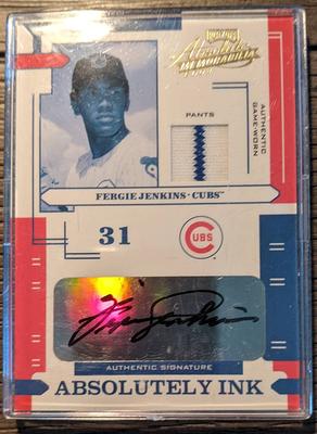 Fergie Jenkins Auto Jersey Patch w/ Stamp Card Authentic Game Used Relics  Limited to /100 Chicago Cubs High Grade Donruss Baseball card