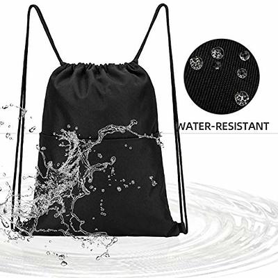 Drawstring Backpack Bag, Waterproof Draw String Back Sack With Zip Pocket,  Gym Drawstring Bags Swim Bag For Men Women-black