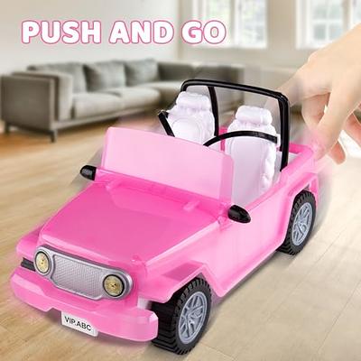 Barbie Convertible Toy Car, Bright Pink with Seatbelts and Rolling