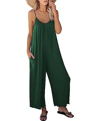 Casual summer dressy jumpsuits for women spaghetti strap wide leg split  long pants loose fit rompers