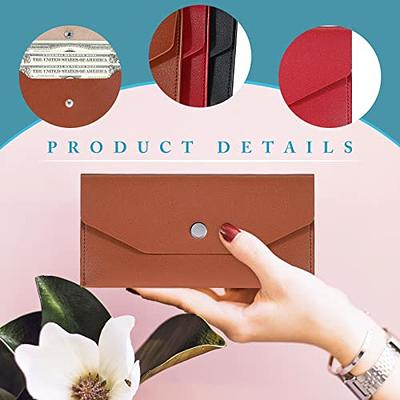  3 Pieces Money Envelopes for Cash Envelope Wallets PU Leather Cash  Money Pouch Cash Envelope Holder Reusable Budget Envelope for Women Girls  Wedding Graduation Birthday (Black, Wine Red, Brown) 