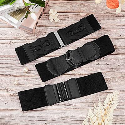 WHIPPY 3 Pack 4 Pack Women Wide Elastic Waist Belt Vintage Stretchy Belt  Waistband for Ladies Dresses