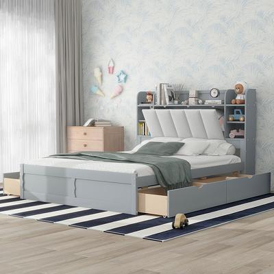 URTR 85 in. W Light Grey Queen Size Upholstered Platform Bed with