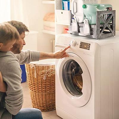 Laundry Detergent Organizer with Drip Tray Catcher - Wooden Laundry Soap and Liquid Laundry Detergent Dispenser Holder - Farmhouse Laundry Room